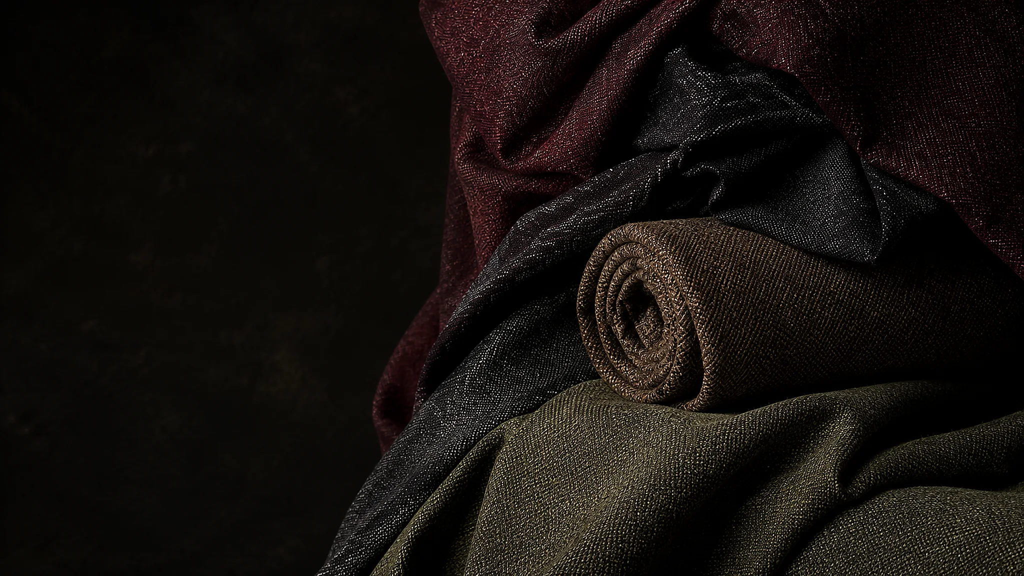 Deep neutral woven textile drapery