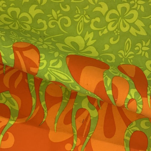 Orange/Green Flame | Children's Print Waterproof Nylon Supplex - SKU 3016 #SL - athletic fabrics fabric by LongLing