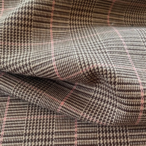 Polyester/Rayon Suiting - Brown Houndstooth Plaid - 25-Yard Lot - suiting fabrics fabric by LongLing