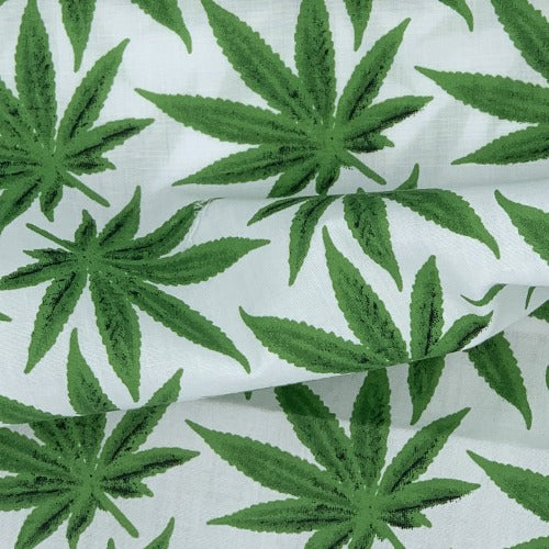 White/Green | Cannabis Easycare Print - SKU 5824E #S214 - printed cotton fabrics fabric by LongLing