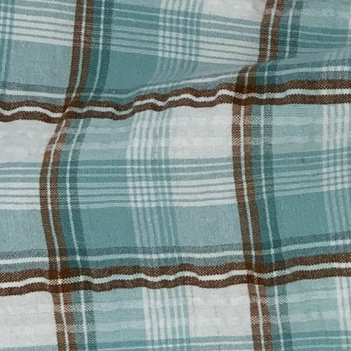Aqua/Brown | STRETCH Seersucker Shirting - SKU 6824A #S156A - shirting fabrics fabric by LongLing