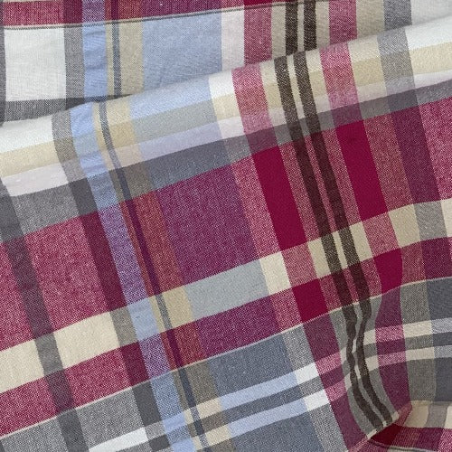 Ivory/Cranberry | STRETCH Seersucker Shirting - SKU 6824A #S160 - shirting fabrics fabric by LongLing
