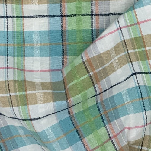 Kiwi/Tan | STRETCH Seersucker Shirting - SKU 6824A #S160 - shirting fabrics fabric by LongLing