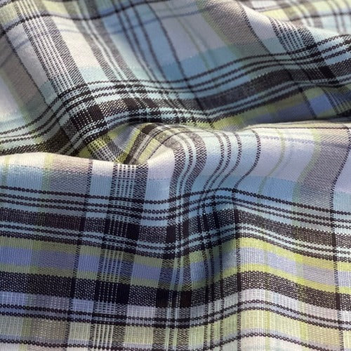 Brown/Aqua | Plaid Stretch Suiting Woven Fabric - SKU #7103A #S166 - suiting fabrics fabric by LongLing