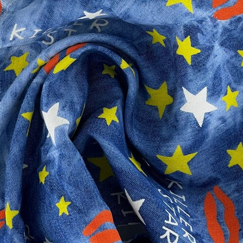Blue | Killer Star Chambray Shirting Print Woven Fabric - SKU 7144 #U16 - shirting fabrics fabric by LongLing