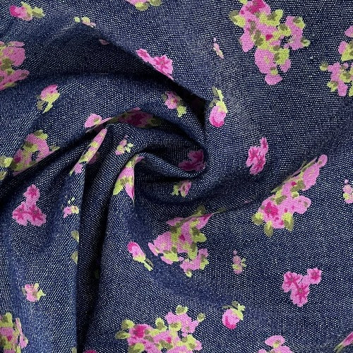 Indigo | Bouquet Chambray Shirting Print | SKU 7144 #U16 - shirting fabrics fabric by LongLing