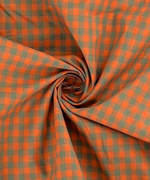 Orange | Check Shirting - SKU 7309 #S821 - shirting fabrics fabric by LongLing