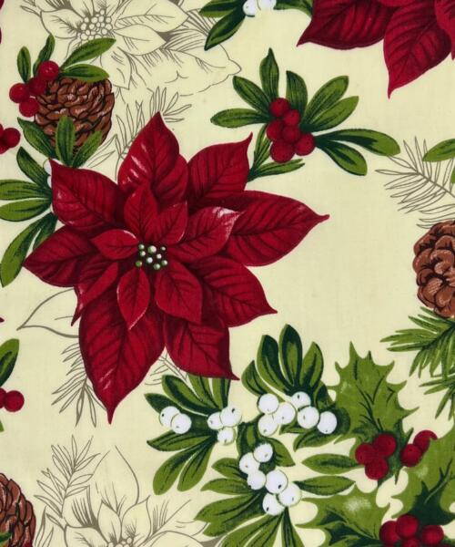 Pine & Poinsettias - Ivory | Print Poly/Cotton Shirting - SKU 7634A #U17 - printed cotton fabrics fabric by LongLing