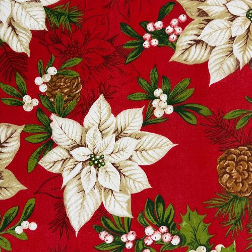 Pine & Poinsettias - Red | Print Poly/Cotton Shirting - SKU 7634A #U17 - printed cotton fabrics fabric by LongLing