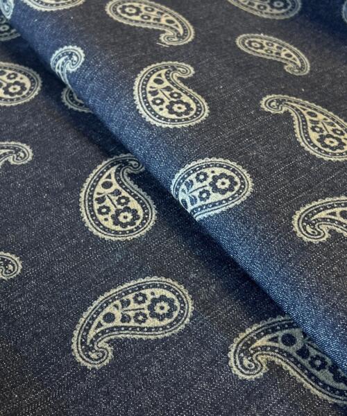Bold Paisley - Custom Laser Etched Denim - Medium Weight Dark Indigo | SKU 7913 - denim fabrics fabric by LongLing