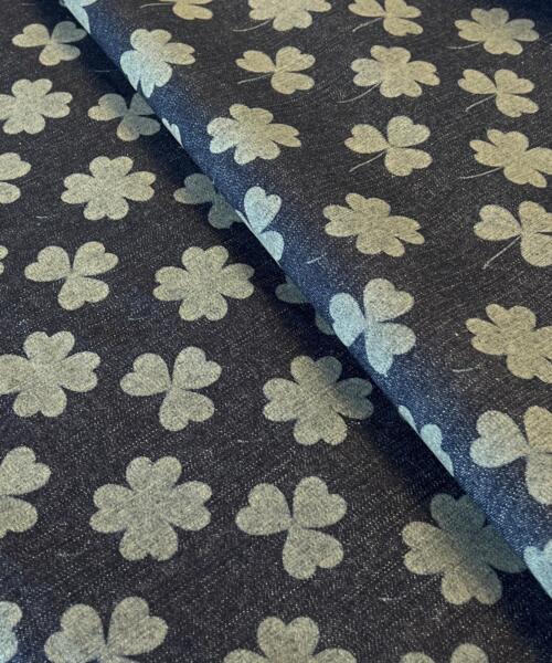 Lucky Clover - Custom Laser Etched Denim - Medium Weight Dark Indigo | SKU 7913 - denim fabrics fabric by LongLing