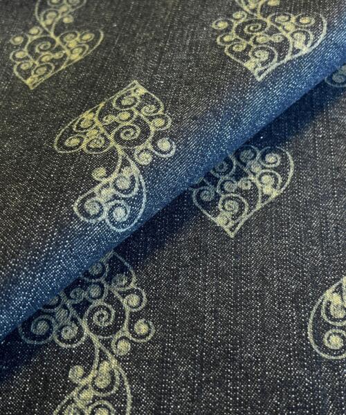 Valentine's Crest - Custom Laser Etched Denim - Medium Weight Dark Indigo | SKU 7913 - denim fabrics fabric by LongLing