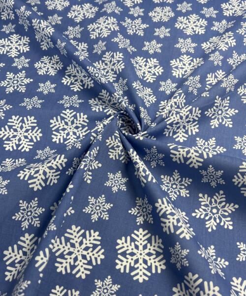 Snowflakes - Blue - Polyester/Cotton Christmas Print Shirting | SKU 8041 - printed cotton fabrics fabric by LongLing