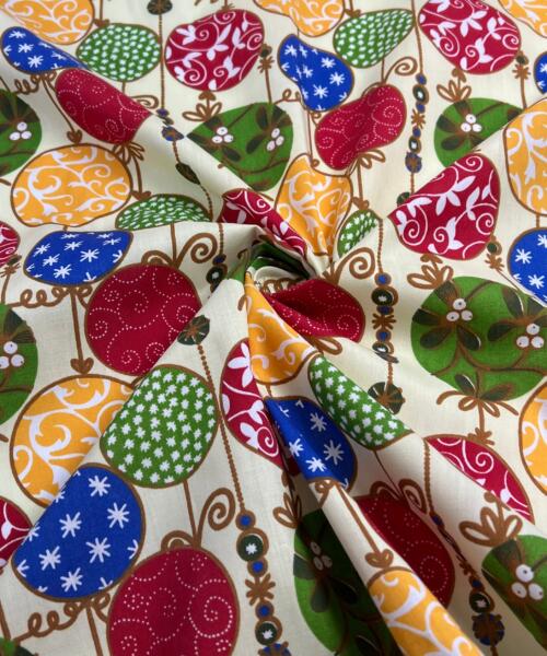 Ornaments - Ivory - Polyester/Cotton Christmas Print Shirting | SKU 8041 - printed cotton fabrics fabric by LongLing