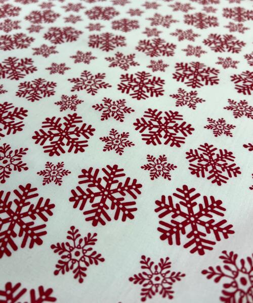 Snowflakes - Red - Polyester/Cotton Christmas Print Shirting | SKU 8041 - printed cotton fabrics fabric by LongLing