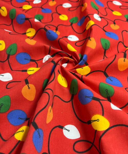 Twinkle Lights - Red - Polyester/Cotton Christmas Print Shirting | SKU 8041 - printed cotton fabrics fabric by LongLing
