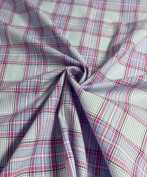 Blue & Pink Plaid - 100% Cotton Yarn-Dye Shirting - SKU 8124 #S209 - shirting fabrics fabric by LongLing