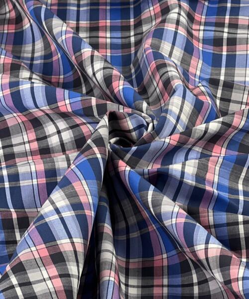 Royal & Pink Plaid - 100% Cotton Yarn-Dye Shirting - SKU 8124 #S209 - shirting fabrics fabric by LongLing