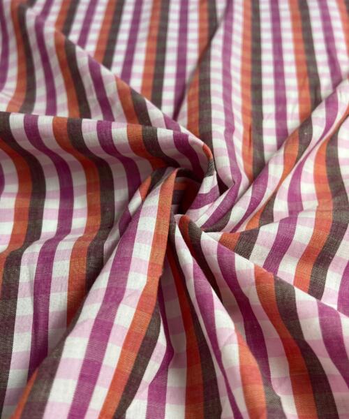 Rust & Pink 1/4" Check Stripe - 100% Cotton Yarn-Dye Shirting - SKU 8124 #S209 - shirting fabrics fabric by LongLing