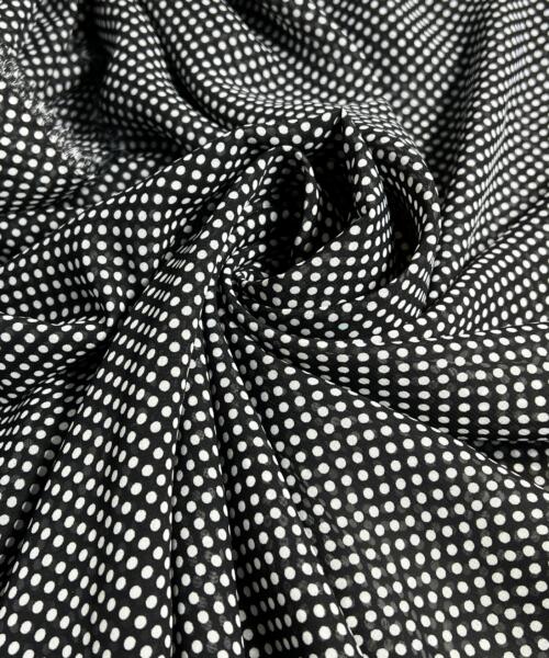 Polyester Chiffon Print - Black & White Dots - 72" Remnants - satin fabrics fabric by LongLing