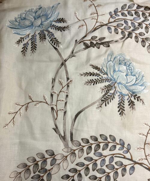 Water Lily Rose Chevron Linen - Colefax and Fowler - Jacobean Style Embroidered Linens - 4.5 Yards - linen fabrics fabric by LongLing
