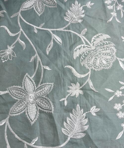 Jacobean Botanical Embroidery on Sage Linen - 8 Yards - linen fabrics fabric by LongLing